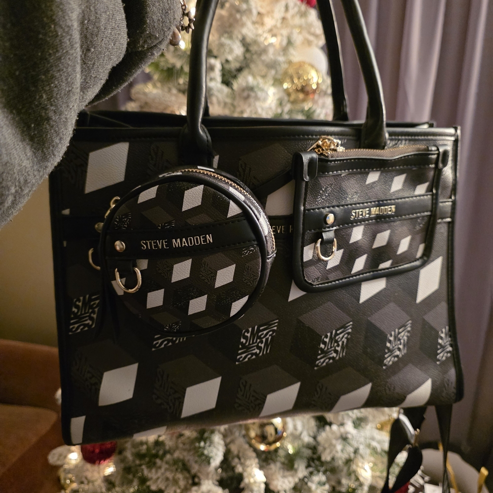 Steve Madden Black and Gray Patterned Shoulder Bag
